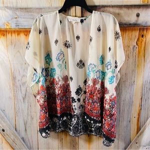 Love Tree White Floral Boho Sheer Caftan Cover-Up